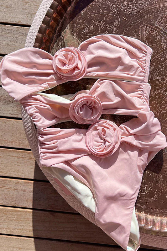 Maillot de bain une pièce bandeau à fleurs tridimensionnelles